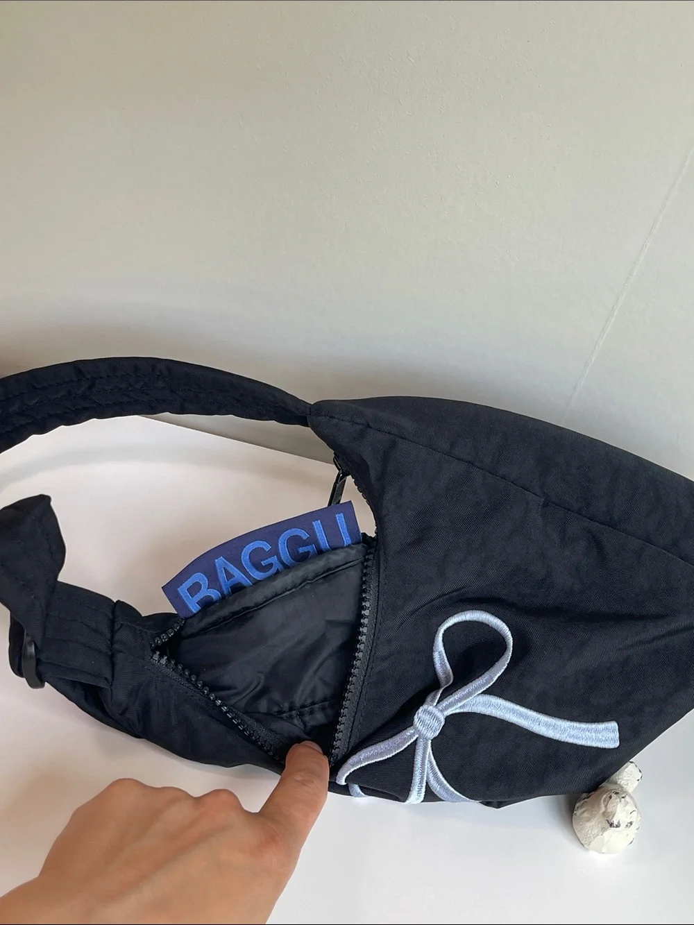 BAGGU UO Exclusive Embroidered Bow Mini Nylon Shoulder Bag